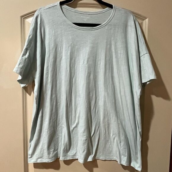 EILEEN FISHER Clear Water Cotton Jersey Crewneck Raglan Short Sleeve Top L - Picture 1 of 4